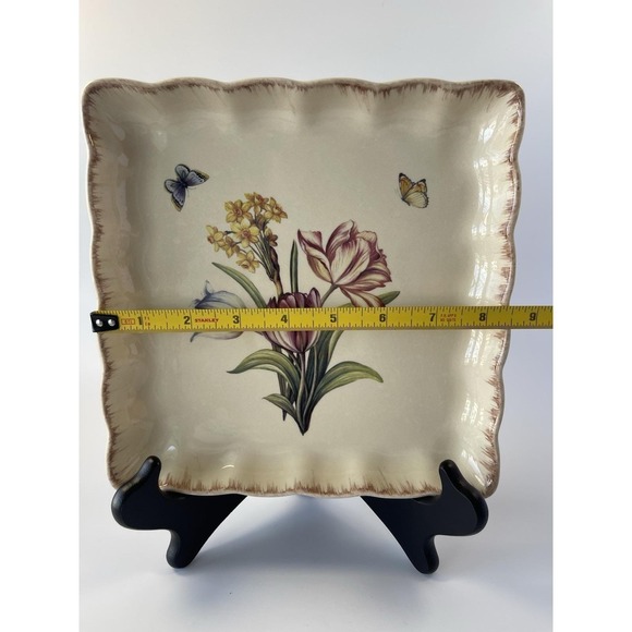 Flowers and Butterflies Square Tray Dish Tablescape 8.25" Farmhouse Cottagecore - Picture 8 of 8